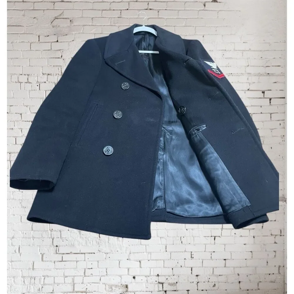RARE‎ Vintage kersey 100% wool US NAVY Military Peacoat Men’s 36 R Lined